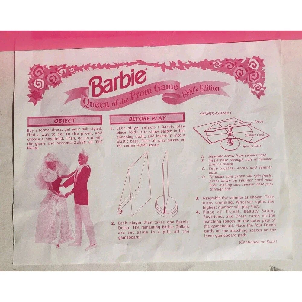 Vtg 1991 Barbie Queen Of The Prom Board Game COMPLETE 1990’s Edition Golden Game